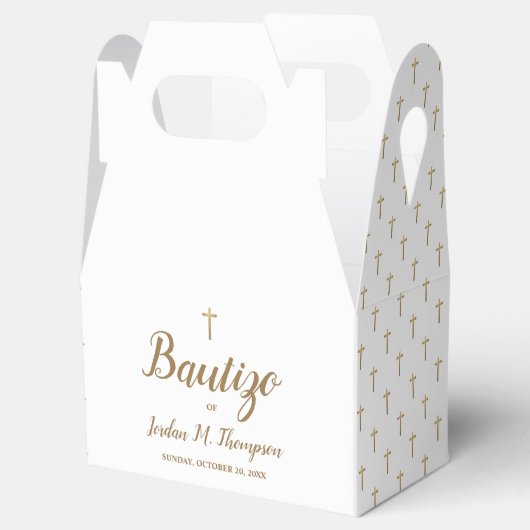 Bautizo Wit Goud Kruis Aangepaste Spaanse doop Bedankdoosjes (Geopend)