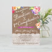 Bautizo y 1er cumple, heldere Mexicaanse bloemen Kaart (Staand voorkant)