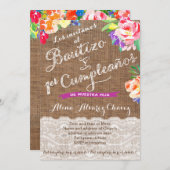 Bautizo y 1er cumple, heldere Mexicaanse bloemen Kaart (Voorkant / Achterkant)