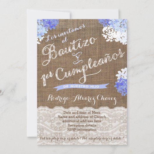 Bautizo y 1er cumple, Latino Baptism Birthday Kaart (Voorkant)
