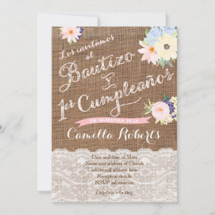 Bautizo y 1er cumpleaños, invitaciones para niña kaart