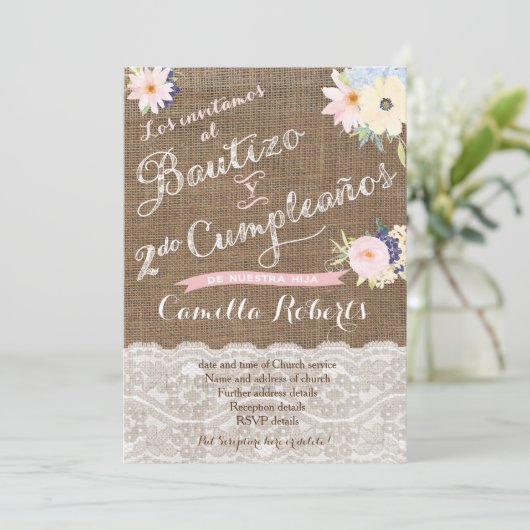 Bautizo y 2do cumpleaños, segundo cumple bautismo kaart (Staand voorkant)