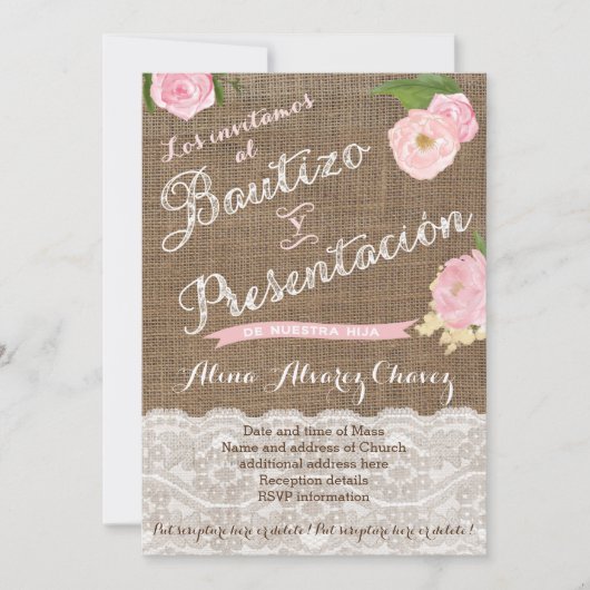 Bautizo y Presentación de Tres años Spaans Kaart (Voorkant)