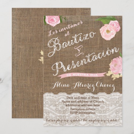 Bautizo y Presentación de Tres años Spaans Kaart (Voorkant / Achterkant)