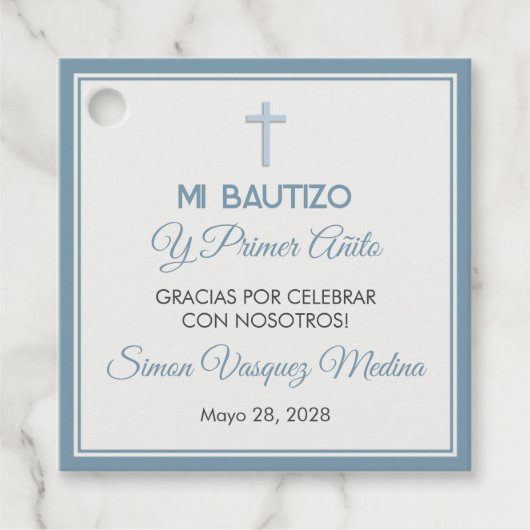 Bautizo y Primer Añito Doop en Eerste Verjaardag Bedankjes Labels (Voorkant)