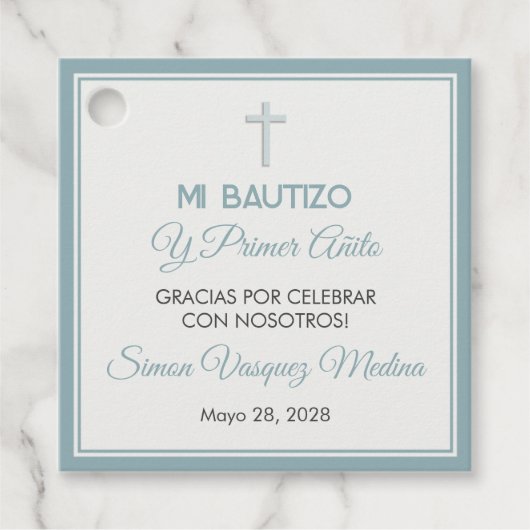 Bautizo y Primer Añito Doop en Eerste Verjaardag Bedankjes Labels (Voorkant)