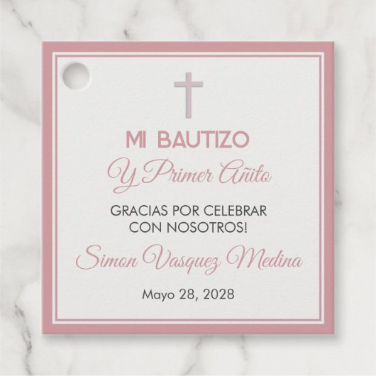 Bautizo y Primer Añito Doop en Eerste Verjaardag Bedankjes Labels (Voorkant)
