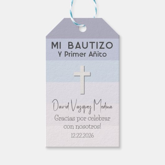 Bautizo y Primer Añito Doop en Eerste Verjaardag Cadeaulabel (Voorkant)