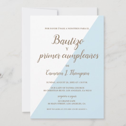 Bautizo y primer cumpleaños Baptism spanish Blue Kaart (Voorkant)