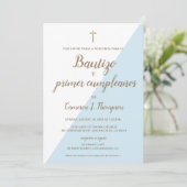 Bautizo y primer cumpleaños Baptism spanish Blue Kaart (Staand voorkant)