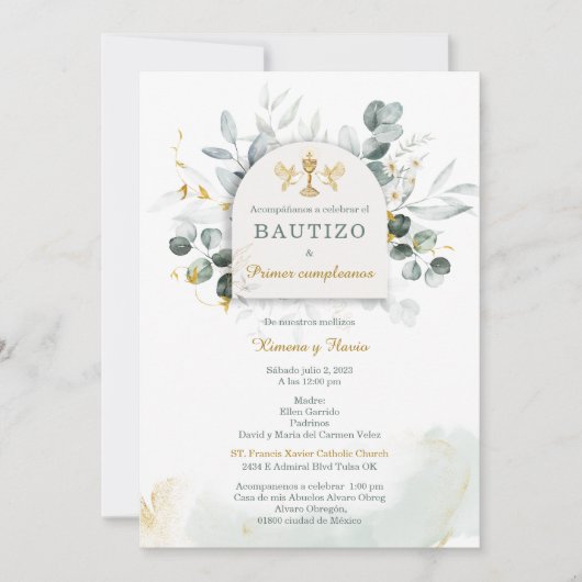 Bautizo y Primer Cumpleanos de Mellizos Kaart (Voorkant)