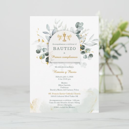 Bautizo y Primer Cumpleanos de Mellizos Kaart (Staand voorkant)