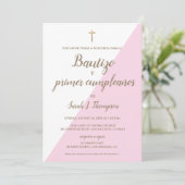 Bautizo y primer cumpleaños Doop spaans Roze Kaart (Staand voorkant)