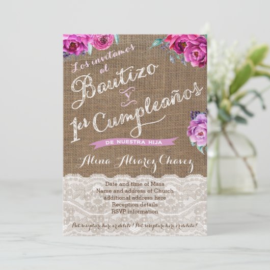 Bautizo y primer cumpleaños, invitación castellano kaart (Staand voorkant)