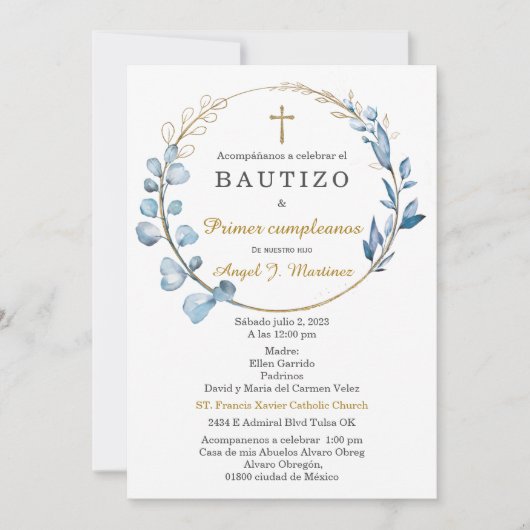 Bautizo y Primer Cumpleaños Niño Kaart (Voorkant)