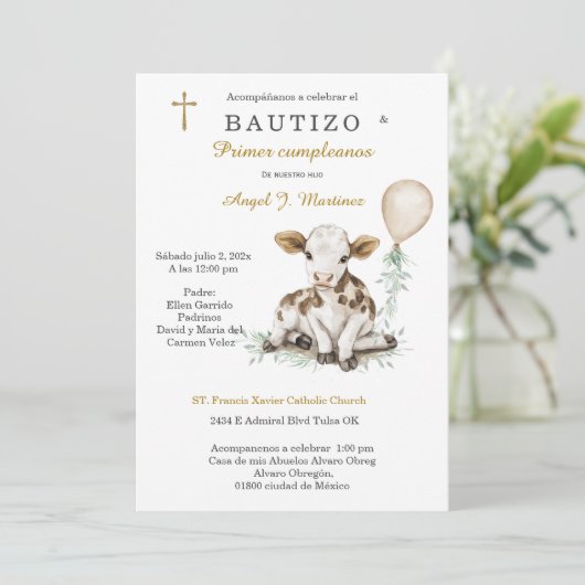 Bautizo y Primer Cumpleaños Niño Kaart (Staand voorkant)