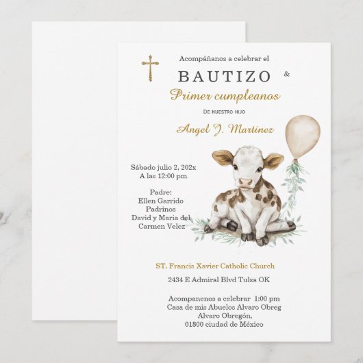 Bautizo y Primer Cumpleaños Niño Kaart (Voorkant / Achterkant)