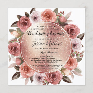 Bautizo y Tres Años Blush Floral Roos Gold Glitter Kaart