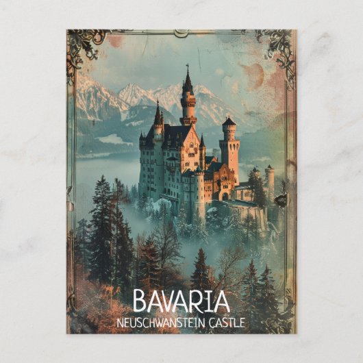 Bavaria Neuschwanstein Castle Vintage Briefkaart (Voorkant)