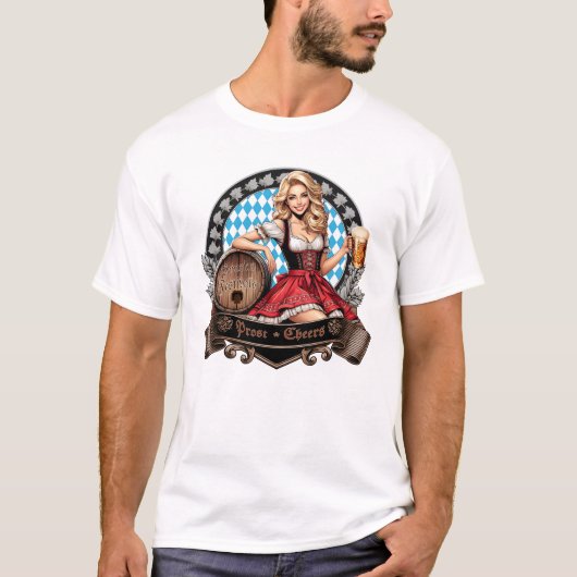 Bavarian Festivals blondes Dirndl mit Prost Cheers T-shirt (Voorkant)