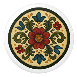 Bavarian Tole-Painting Style Cottage Core Folk Art Keramische Knop