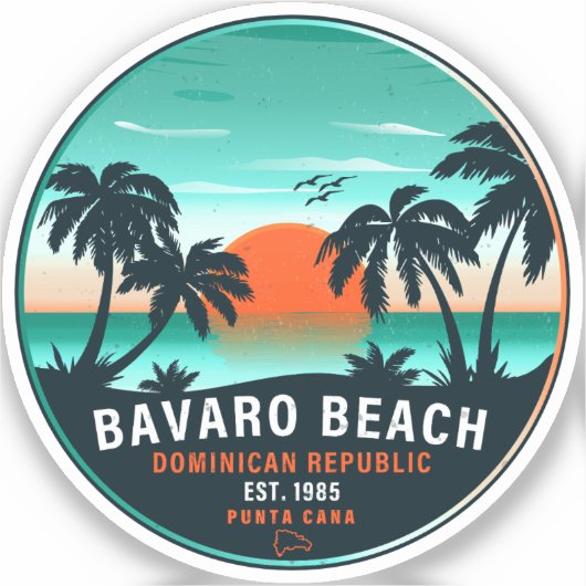 Bavaro Beach Dominicaanse Retro Sunset Souvenir 60 Sticker (Voorkant)