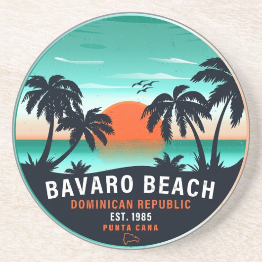 Bavaro Beach Dominicaanse Retro Sunset Souvenir 60 Zandsteen Onderzetter (Voorkant)