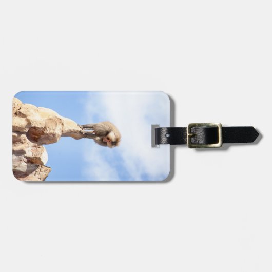 Baviaan aap op de top van een berg bagagelabel (Voorkant horizontaal)