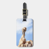 Baviaan aap op de top van een berg bagagelabel (Voorkant verticaal)