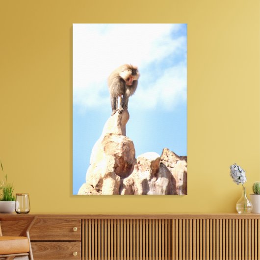 Baviaan aap op de top van een berg canvas afdruk (Insitu (Woonkamer))