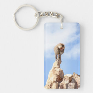 Baviaan aap op de top van een berg sleutelhanger