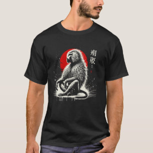 Baviaan. Cool Sumi-e Animal Sunset T-shirt