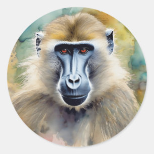 Baviaan Waterverf Portret Ronde Sticker