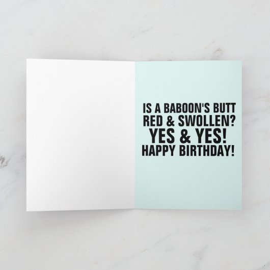 BAVIANENBIL GRAPPIGE VERJAARDAGSKAARTEN, ROOD & GE KAART (Binnen)