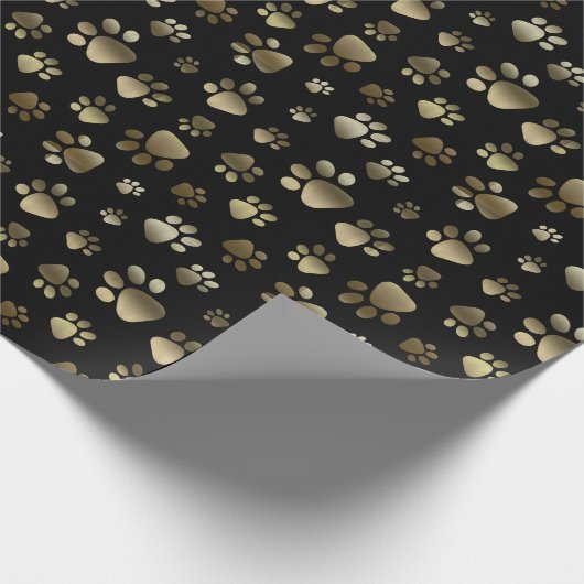 Baw Prints Zwart en Goud Patroon Cadeaupapier (Hoek)