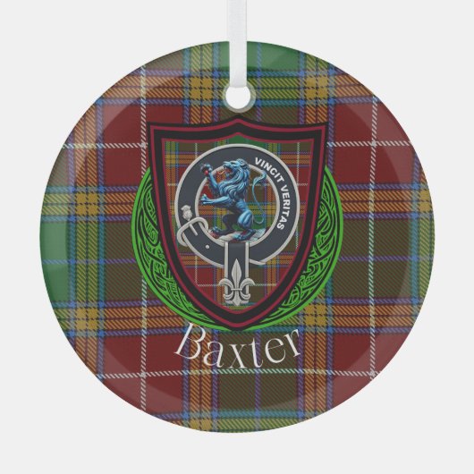 Baxter Schotse Clan Tartan & Crest Glas Ornament (Voorkant)