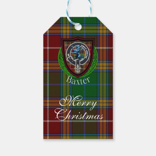 Baxter Schotse Clan Tartan & Wapen Cadeaulabel (Voorkant)