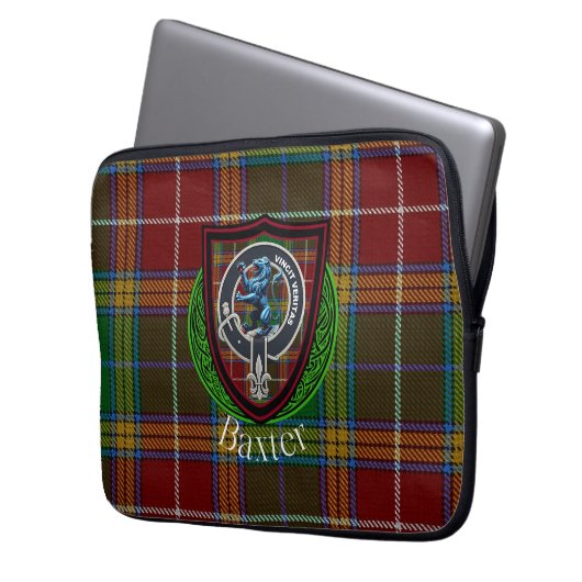 Baxter Scottish Clan Tartan and Crest  Laptop Sleeve (Voorkant Links)