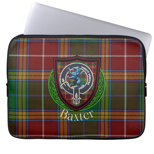 Baxter Scottish Clan Tartan and Crest Laptop Sleeve (Voorkant)