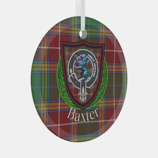 Baxter Scottish Clan Tartan & Crest Glas Ornament (Voorkant Rechts)