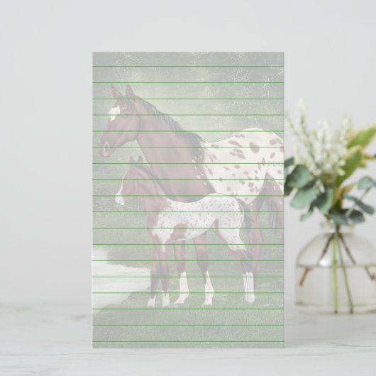 Bay and White Appaloosa merrie en veulen Print Briefpapier (Staand voorkant)