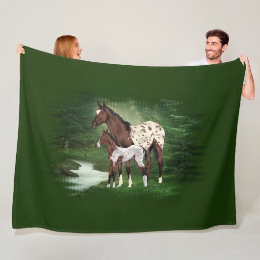 Bay and White Blanket Appaloosa merrie en veulen Fleece Deken (In situ)