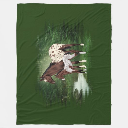 Bay and White Blanket Appaloosa merrie en veulen Fleece Deken (Voorkant)