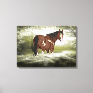 Bay and White Splash Overo Verf Paard Canvas Afdruk