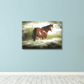 Bay and White Splash Overo Verf Paard Canvas Afdruk (Insitu (Houten vloer))