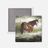 Bay and White Splash Overo Verf Paard Magneet (Voorkant / Achterkant)