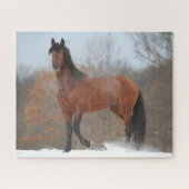 Bay Andalucian Stallion staat op sneeuw Legpuzzel (Horizontaal)