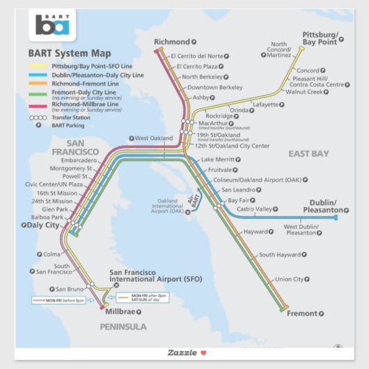 Bay Area Bart Train Map Sticker (Vel)