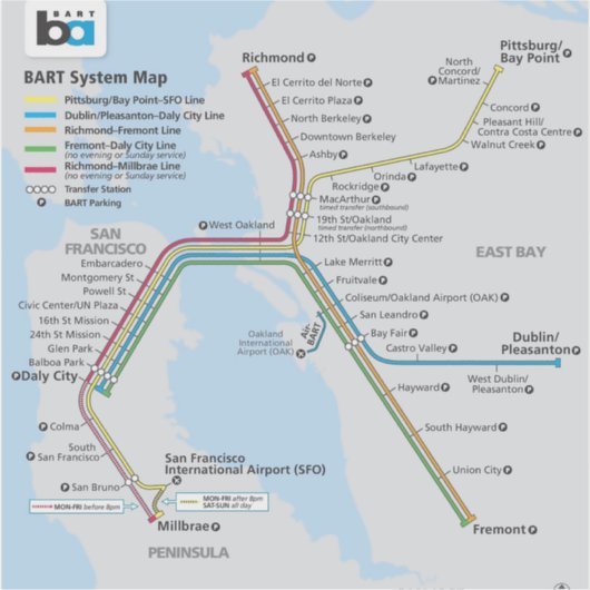 Bay Area Bart Train Map Sticker (Voorkant)