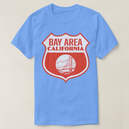 Bay Area California Retro Shield Wit op Rood T-shirt (Design voorkant)
